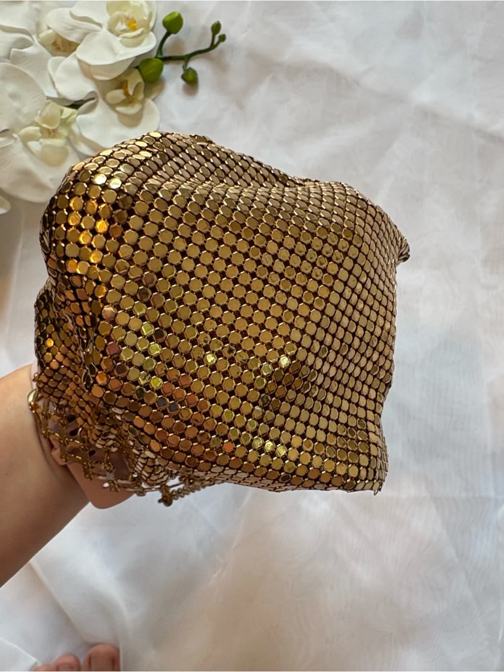 Whiting & Davis Vintage Gold Mesh Beggar Bag